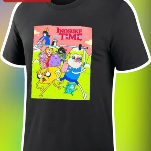 Inosuke Time Graphic Tee Demon Slayer Inosuke Hashibira Adventure Time Crossover Anime Shirt for Men Women