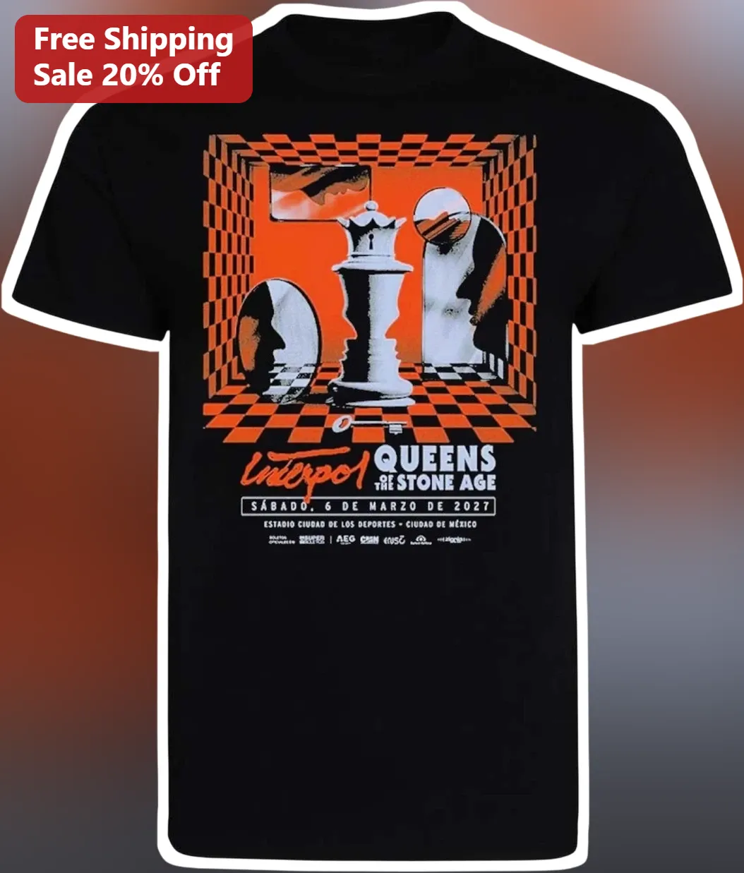 Interpol Queens of the Stone Age Tee Surreal Chess Rock Band Merch Gift