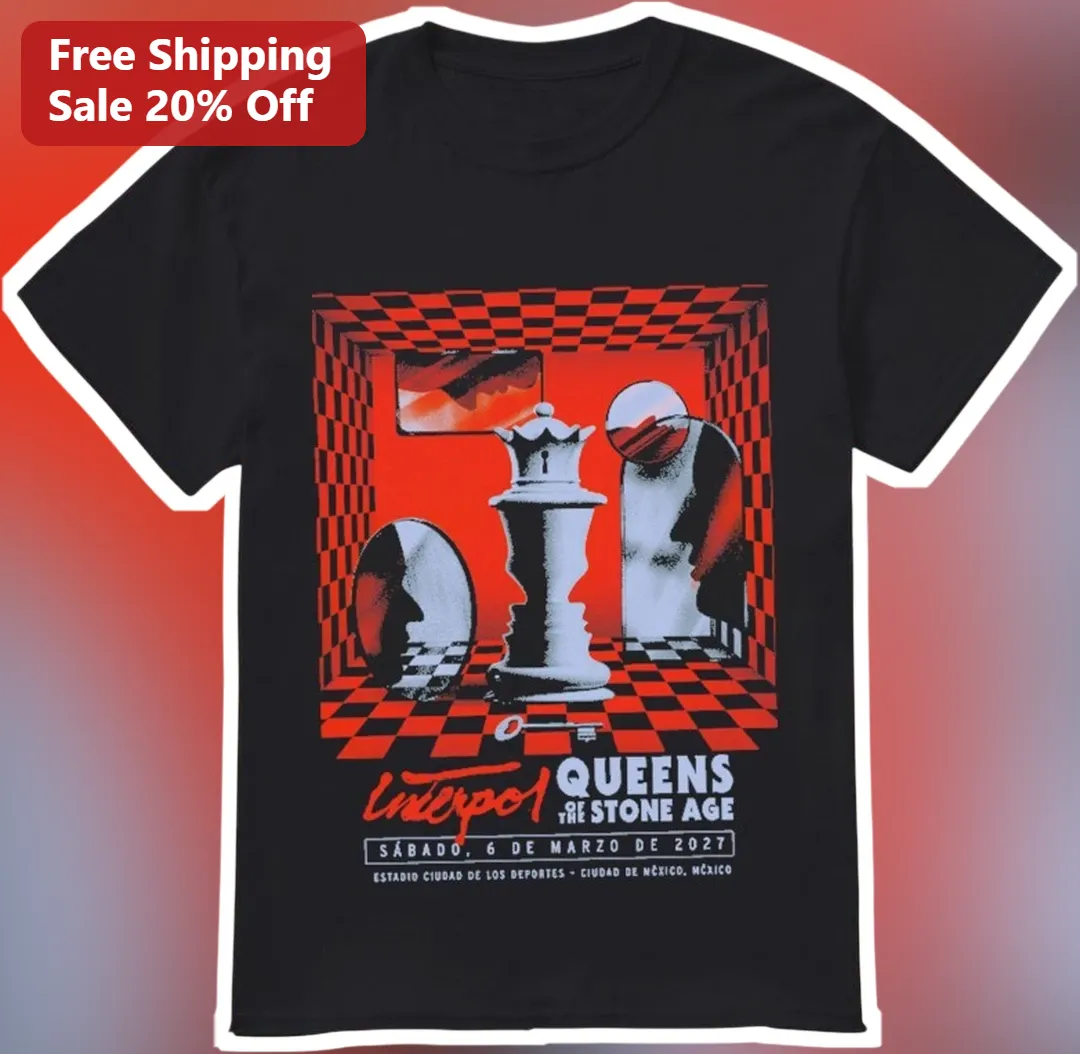 Interpol Queens of the Stone Age Tee Surrealist Chess Graphic Rock Band Merch available at our Chicago, Illinois warehouse