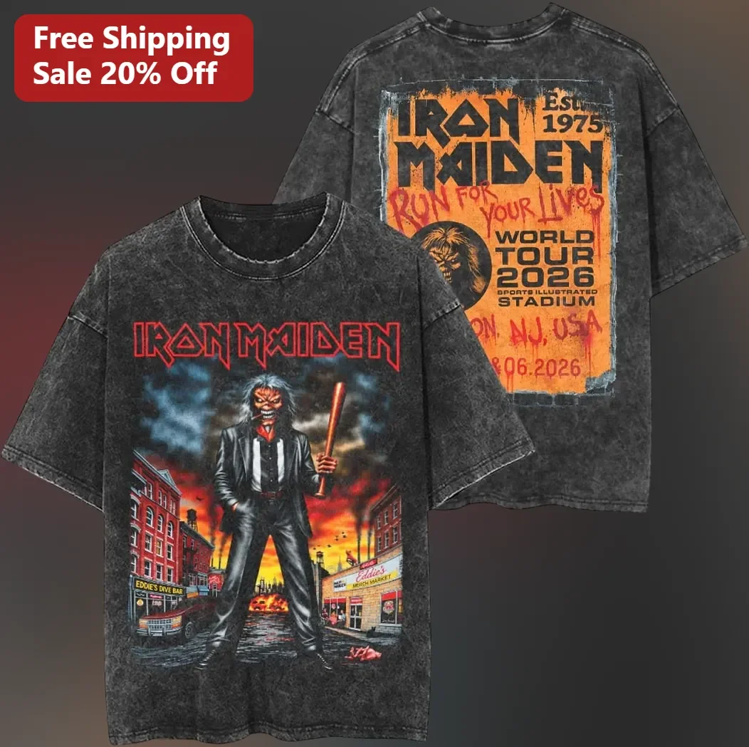 Iron Maiden Run For Your Lives Eddie Acid Wash Tee Heavy Metal Band Tour Merch