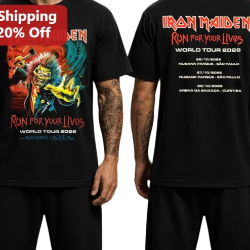 Iron Maiden Run For Your Lives World Tour 2026 Eddie Mascot Graphic Tee Heavy Metal Band Merch Gift