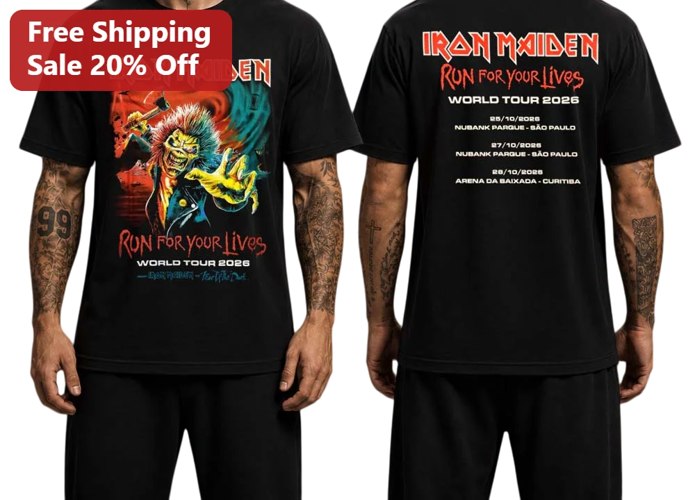 Iron Maiden Run For Your Lives World Tour 2026 Eddie Mascot Graphic Tee Heavy Metal Band Merch Gift