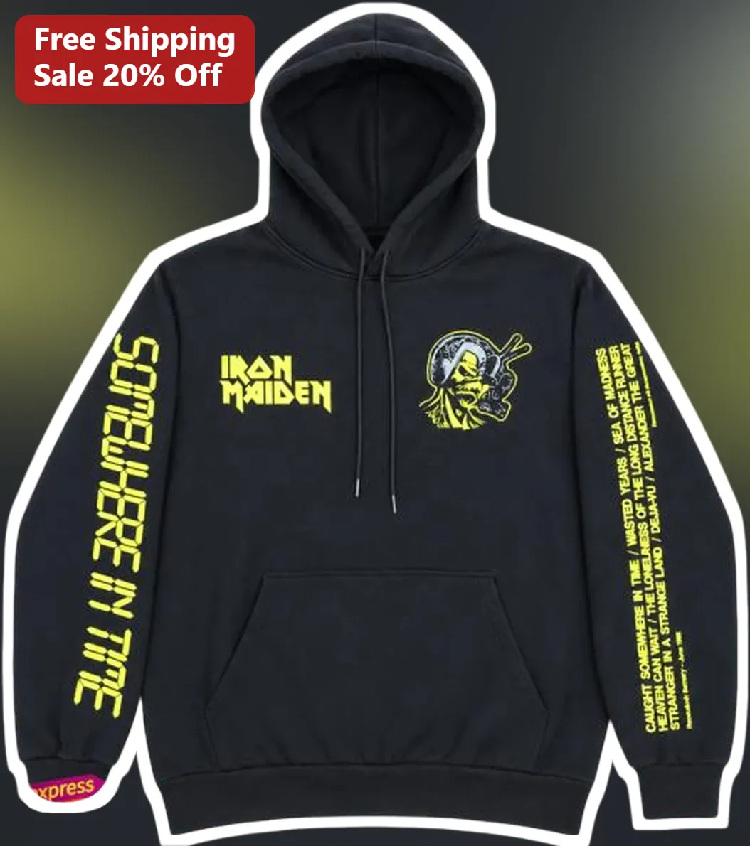 Iron Maiden Somewhere in Time Hoodie Caught Somewhere in Time Wasted Years Cyborg Eddie Heavy Metal Merch