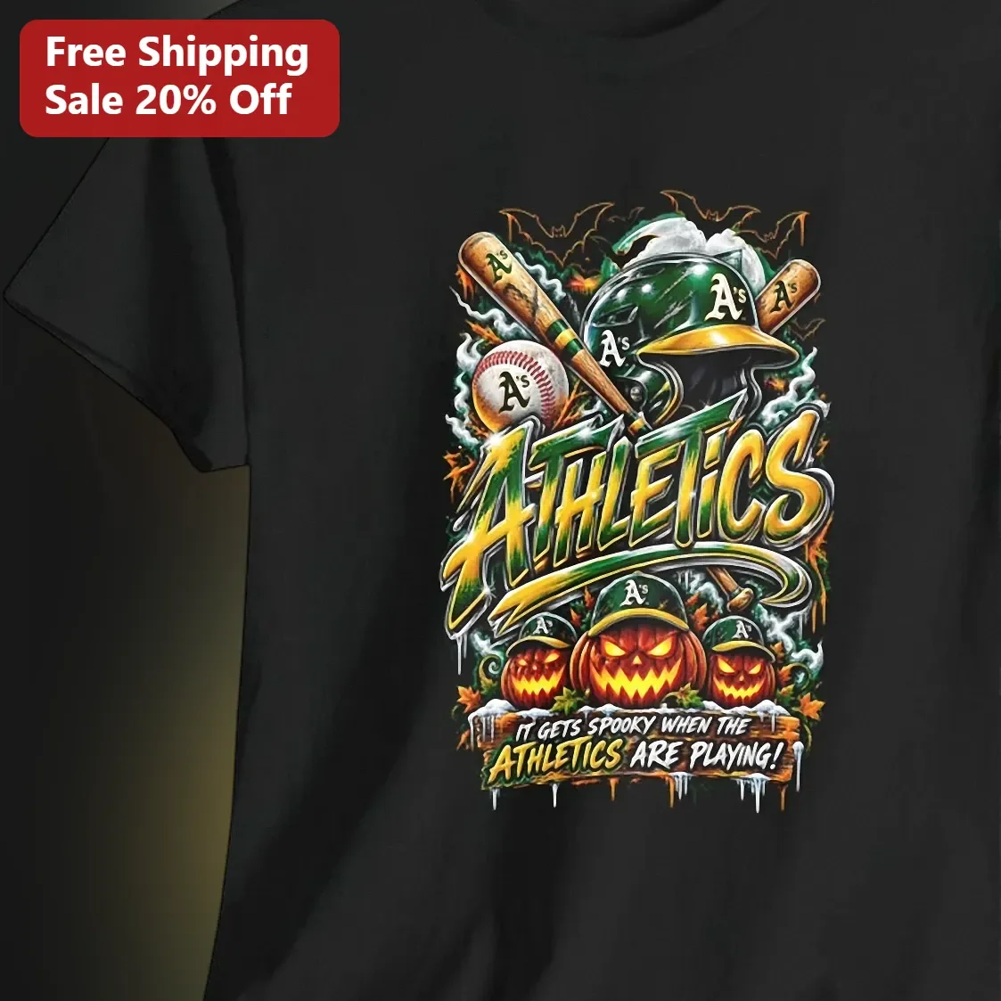 It Gets Spooky When The Athletics Are Playing Tee Halloween Baseball Shirt Gift