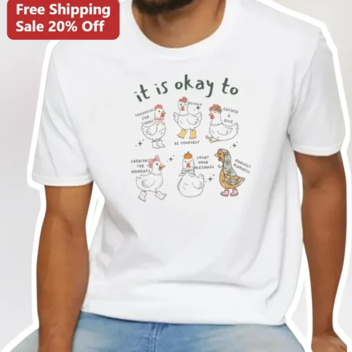 It Is Okay To Thankful For Today Count Your Blessings Cute Chicken Fall Graphic Tee