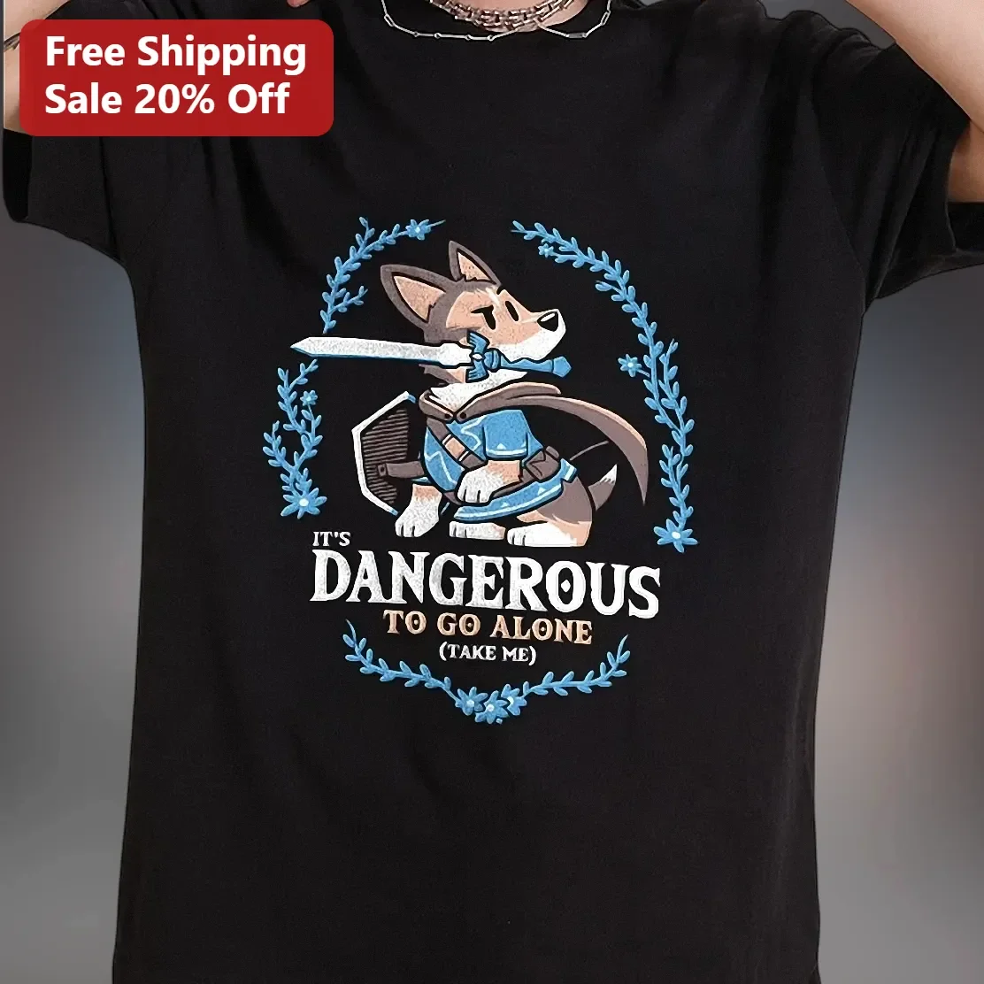 It's Dangerous To Go Alone Take This Dog Adventurer Tee Retro Gaming Gift