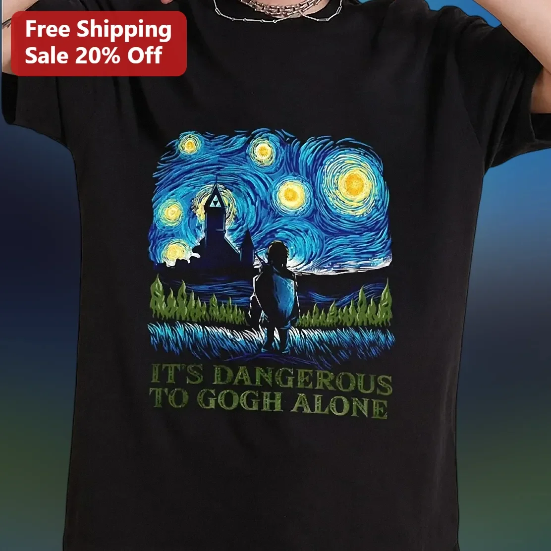 It'S Dangerous To Gogh Alone Tee Van Gogh Starry Night Legend Of Zelda Mashup Art Pun Gift For Gamers