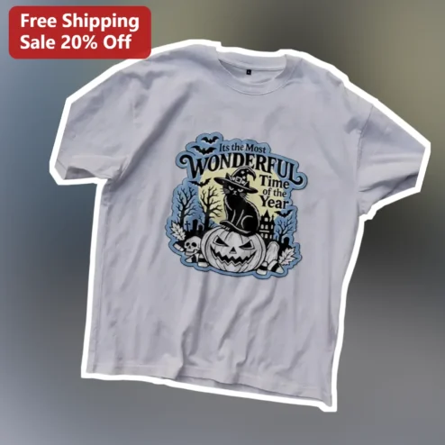 Its the Most WONDERFUL Time of the Year Halloween Cat Tee Spooky Season Gift
