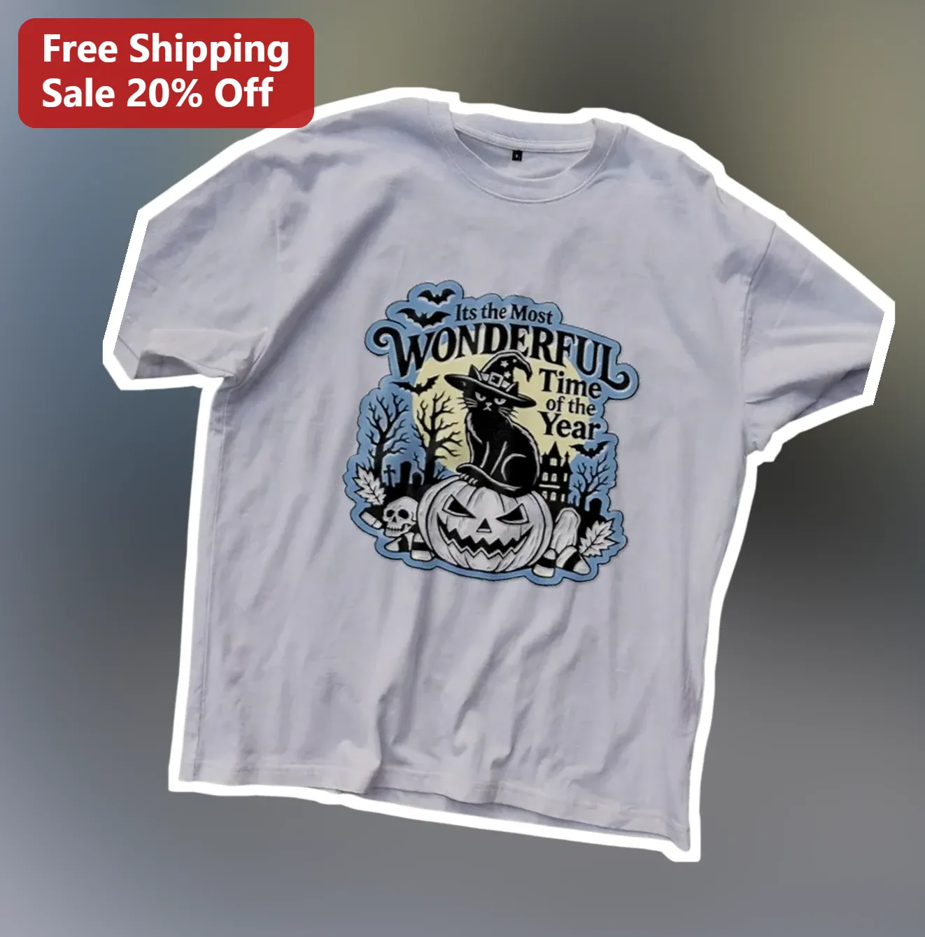 Its the Most WONDERFUL Time of the Year Halloween Cat Tee Spooky Season Gift
