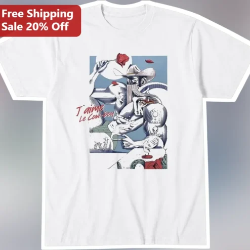 J'aime Le Cowboy Surreal Art Graphic Tee French Love Quote Western Shirt