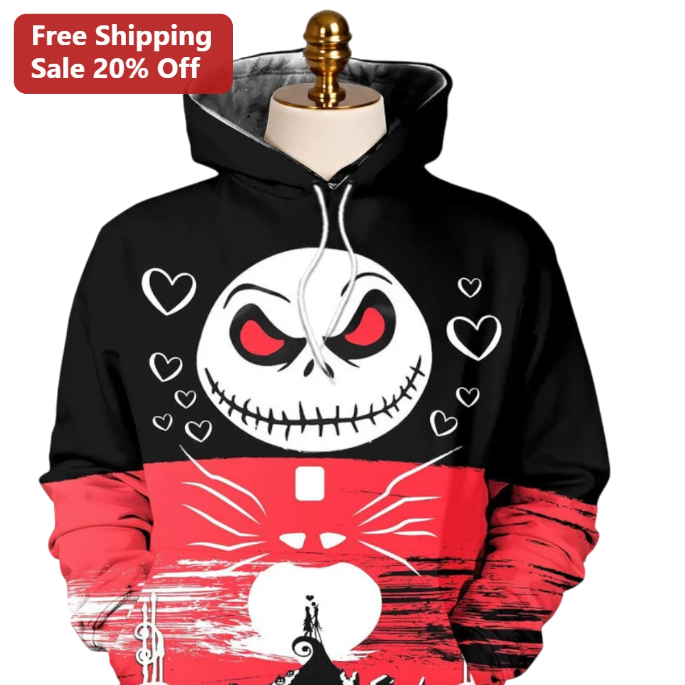 Jack Skellington Hoodie Nightmare Before Christmas Sally Couple Halloween Gothic Pullover