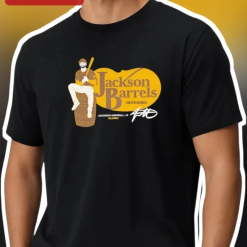 Jackson Barrels San Diego Baseball Tee Jackson Merrill Signature Gift for Padres Fans