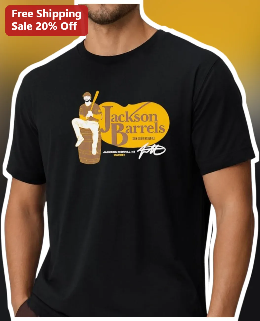 Jackson Barrels San Diego Baseball Tee Jackson Merrill Signature Gift for Padres Fans