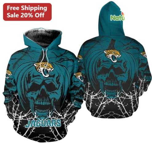 Jacksonville Jaguars Halloween Skull Hoodie Teal Black NFL Fan Gear