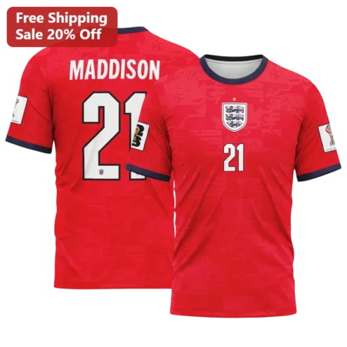 James Maddison England Three Lions Soccer Jersey Tee for Football Fans
