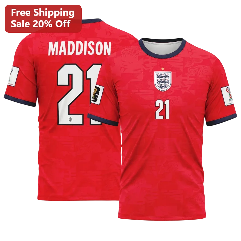 James Maddison England Three Lions Soccer Jersey Tee for Football Fans