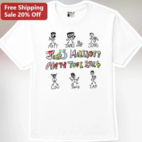 James Marriott AWTY Tour Tee 2024 Indie Rock Band Fan Gift Unisex Cotton Shirt