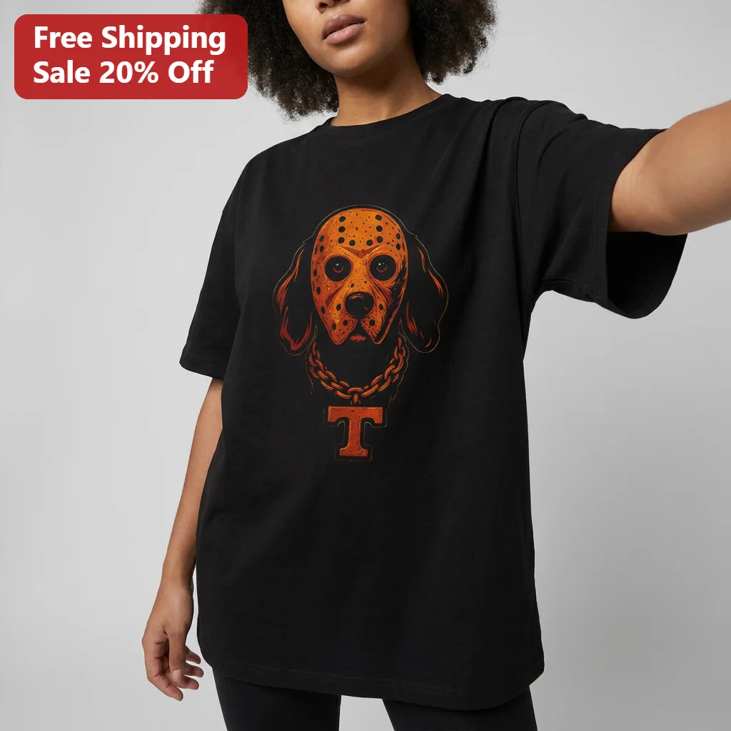 Jason Voorhees Hockey Mask Hound Dog Tee Spooky Tennessee Football Halloween Gameday Shirt