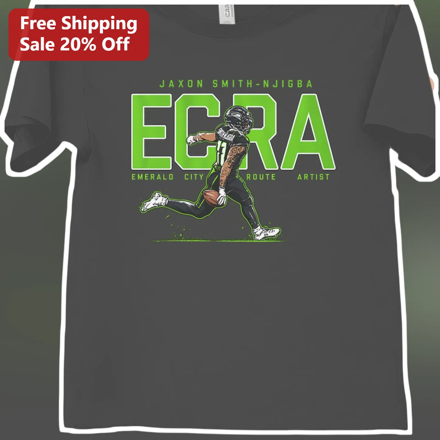 Jaxon Smith-Njigba Emerald City Route Artist Tee Seattle Seahawks NFL Fan Gift