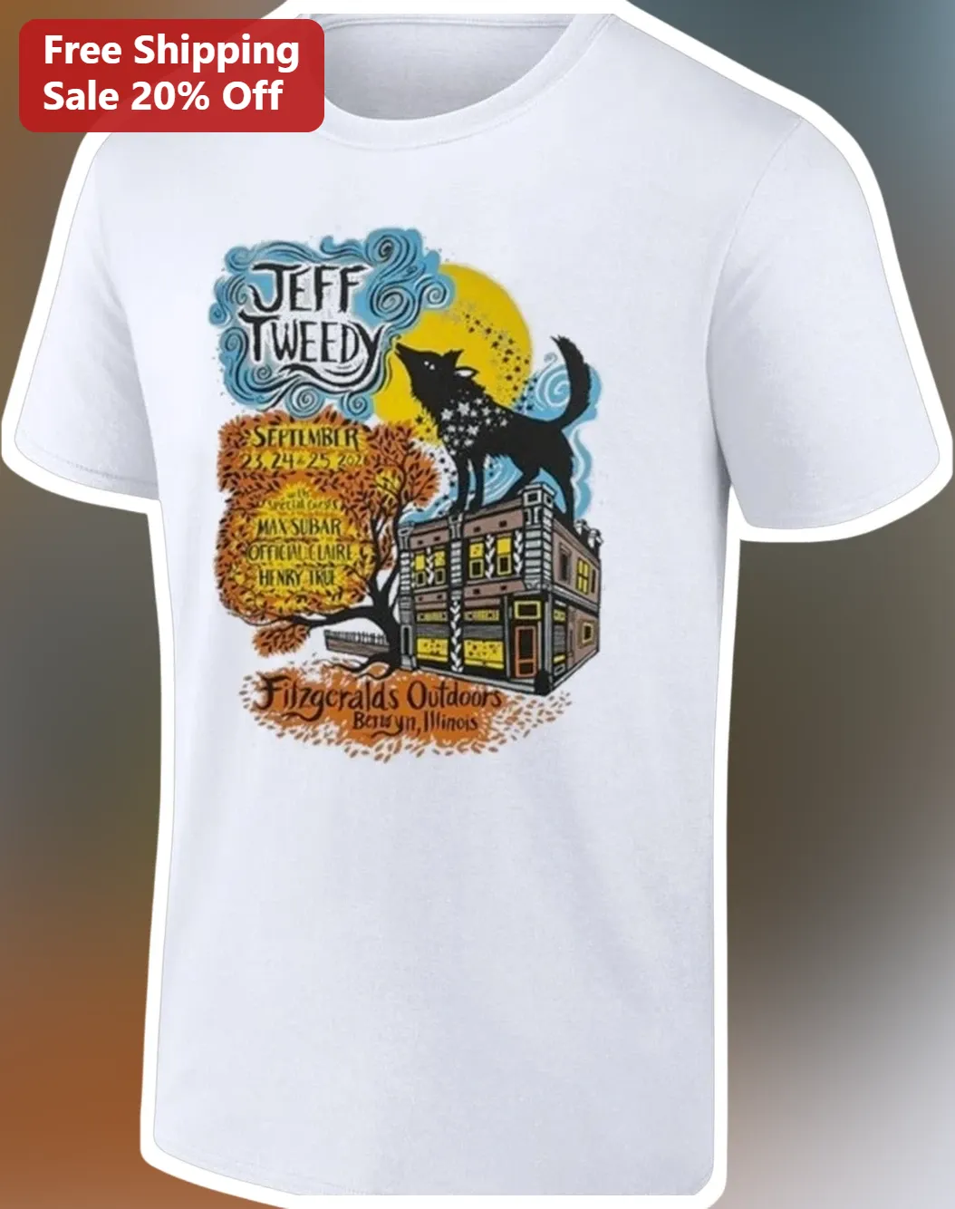 Jeff Tweedy Tee Wilco Fan Concert Poster Howling Wolf Graphic Shirt