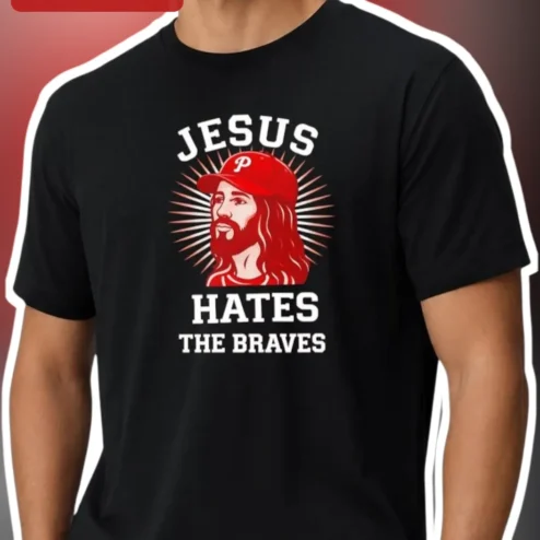 Jesus Hates The Braves Tee Funny Phillies Rivalry Baseball Meme Graphic Shirt for Men Women