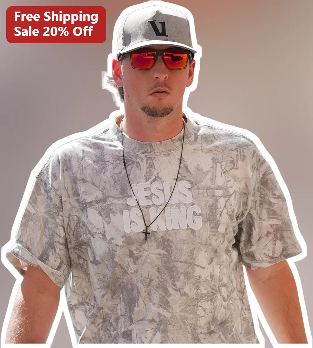 Jesus Is King Camo Puff Print Tee Christian Streetwear Faith Apparel For Men