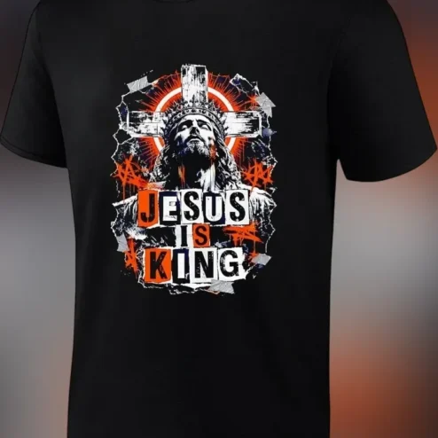 Jesus Is King Tee Christian Faith Based Graphic Shirt Distressed Cross Design