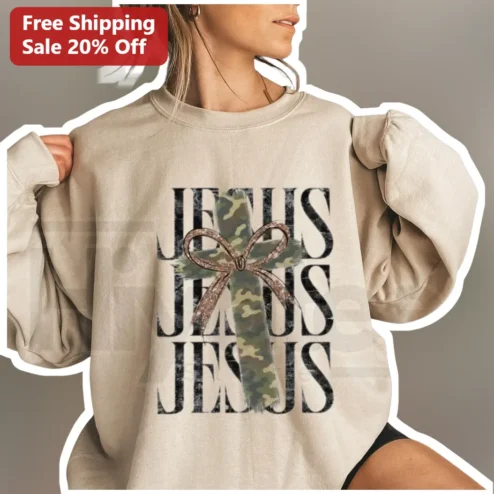 Jesus Jesus Jesus Camo Cross Sweatshirt Vintage Christian Faith Gift for Women