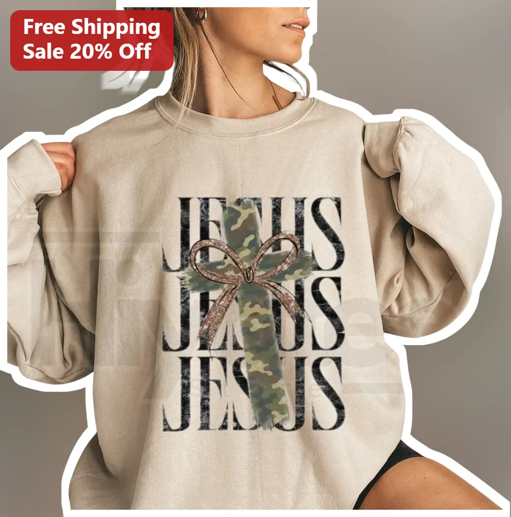 Jesus Jesus Jesus Camo Cross Sweatshirt Vintage Christian Faith Gift for Women
