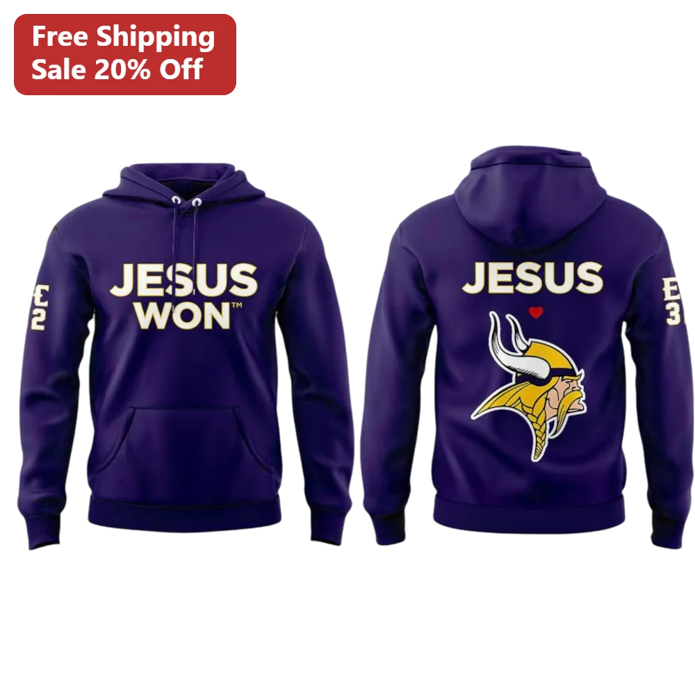 Jesus Won Hoodie Christian Faith Apparel Minnesota Vikings Super Bowl LII Purple Pullover