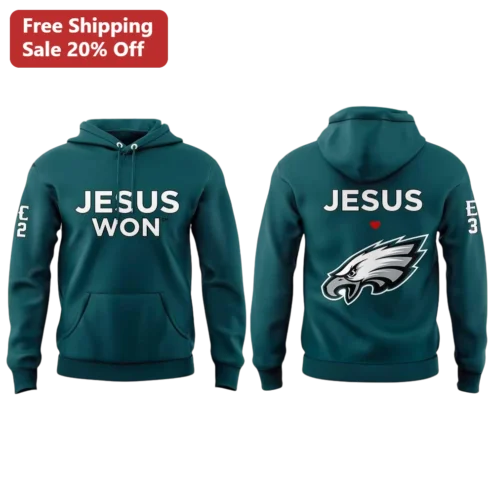 Jesus Won Hoodie Christian Faith Sports Fan Apparel Midnight Green Pullover Sweatshirt