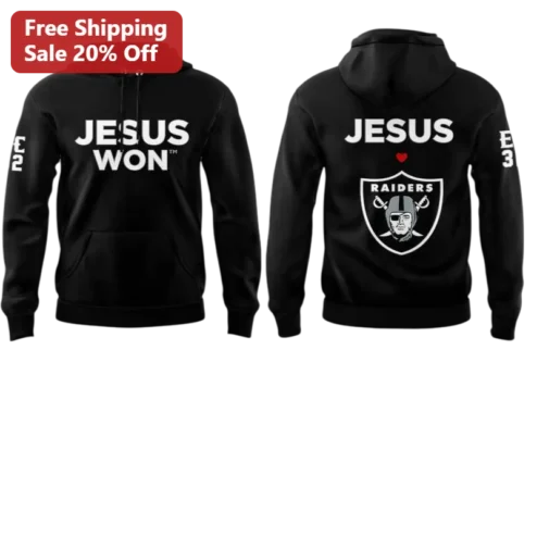 Jesus Won Raiders Christian Football Fan Hoodie Fall Winter Game Day Apparel