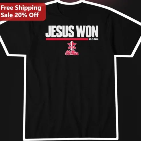 Jesus Won Tee Christian Athletes Ole Miss Rebels FCA Logo Black T-Shirt