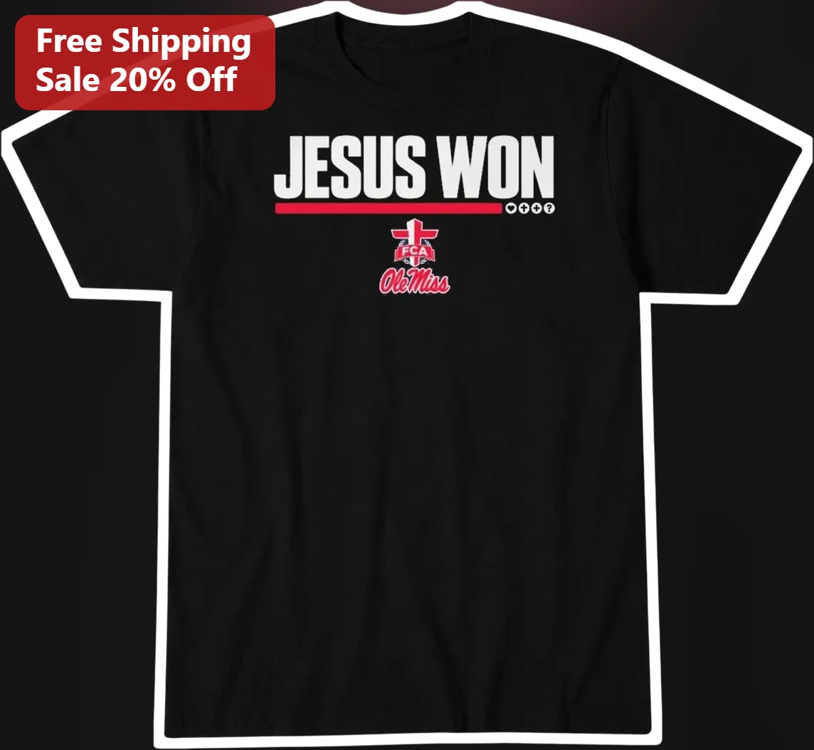Jesus Won Tee Christian Athletes Ole Miss Rebels FCA Logo Black T-Shirt