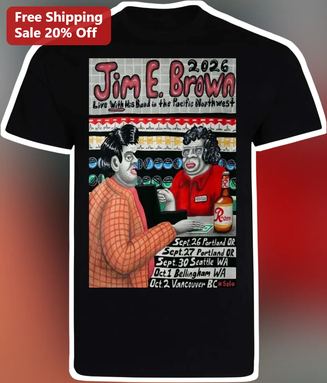 Jim E Brown 2026 Live With His Band Pacific Northwest Tour Graphic Tee