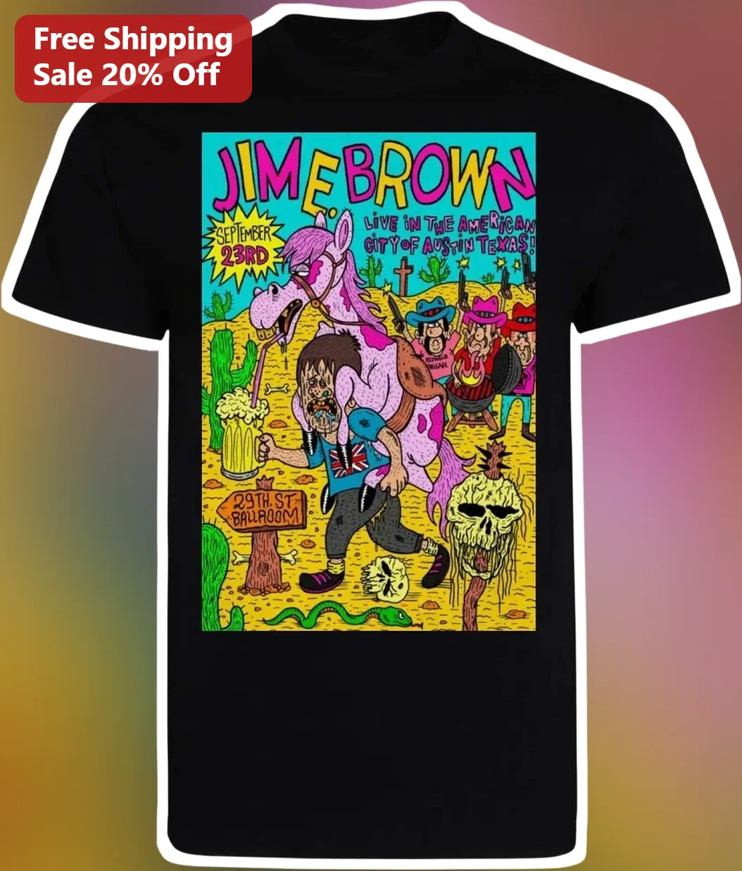 Jim E Brown Live in Austin Texas Tee 29th St Ballroom September 23rd Concert Merch