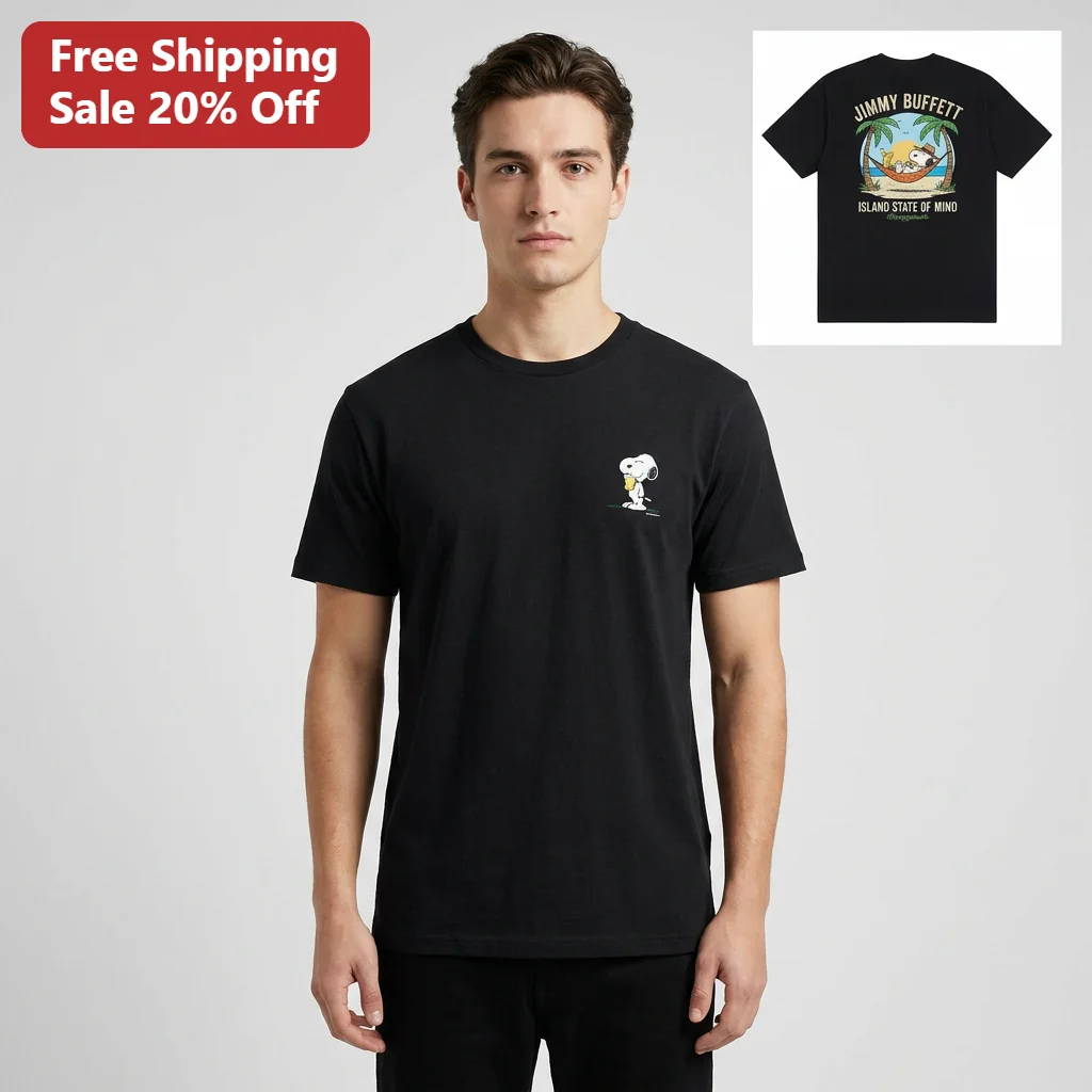 Jimmy Buffett Island State of Mind Margaritaville Bar Graphic Tee Vintage Snoopy Tropical Beach Shirt