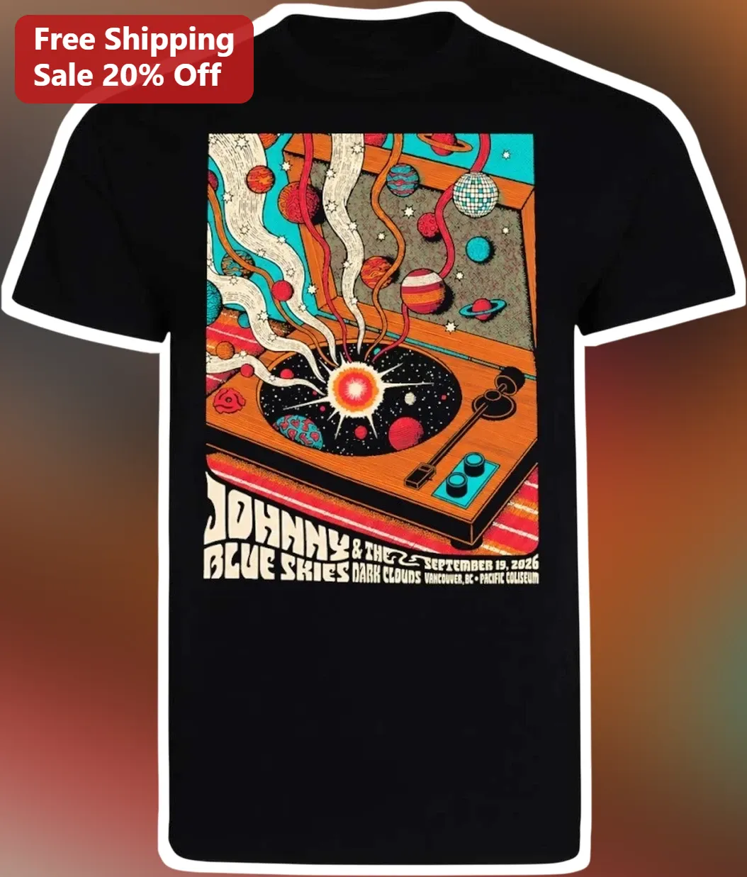 Johnny Blue Skies Dark Clouds Tee Psychedelic Retro Concert Poster Shirt