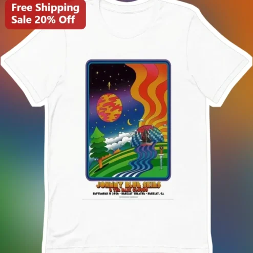 Johnny Blue Skies The Dark Clouds Berkeley Theater Tee Psychedelic Retro Concert Merch