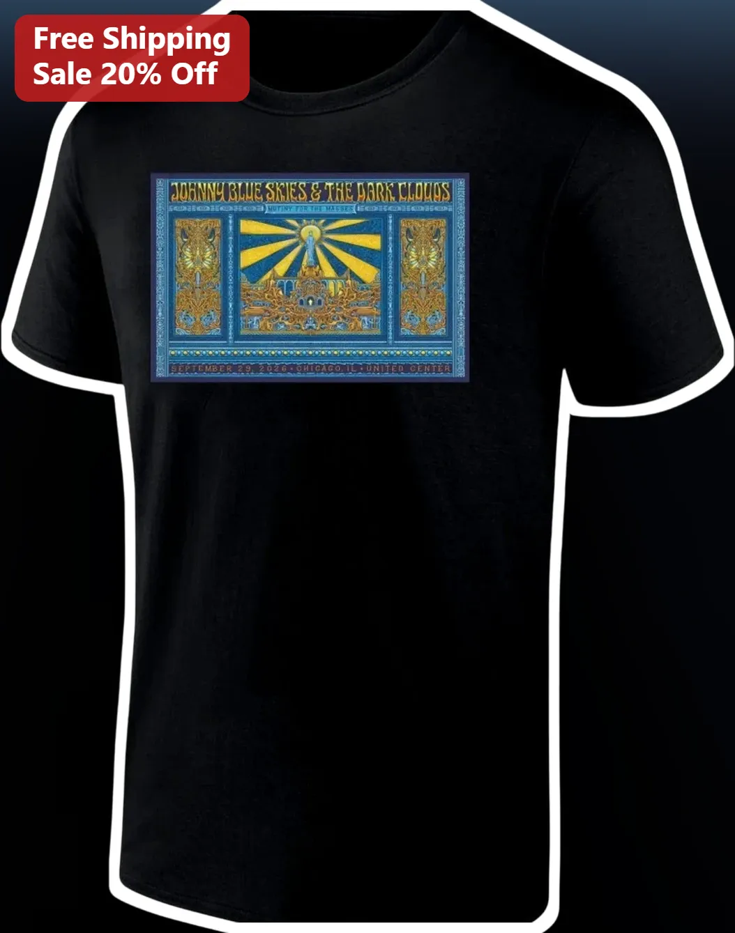 Johnny Blue Skies The Dark Clouds Mutiny For The Masses Vintage Concert Poster Tee