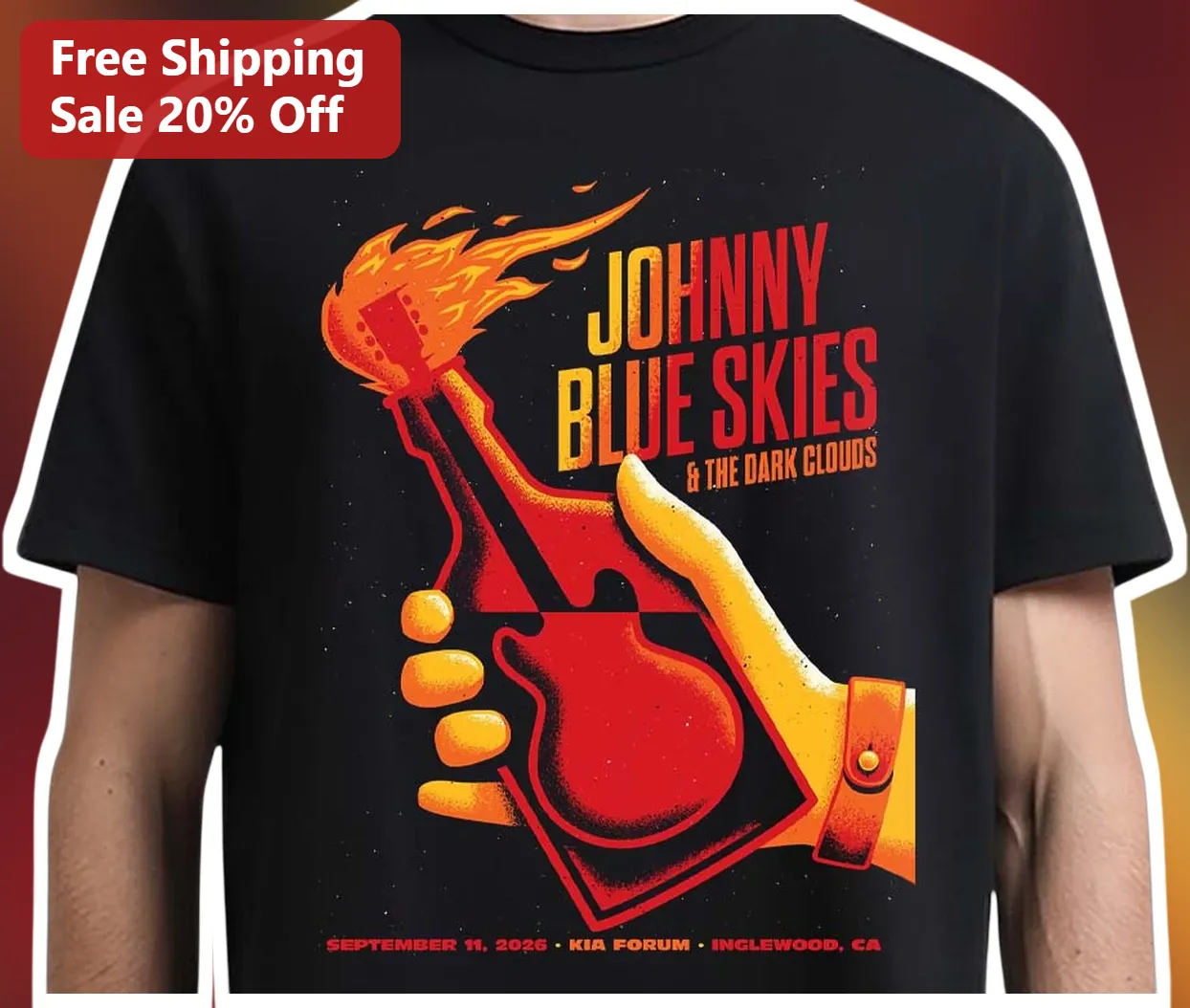 Johnny Blue Skies The Dark Clouds Retro Rock Concert Graphic Tee