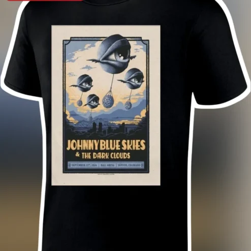 Johnny Blue Skies The Dark Clouds Vintage Surreal Eye Balloons Graphic Tee