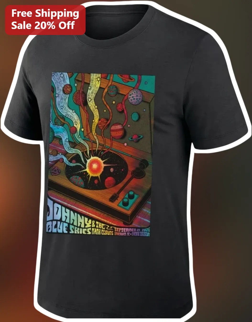 Johnny The Blue Skies Dark Clouds Psychedelic Vinyl Record Graphic Tee