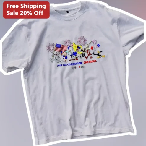 Join The Celebration Give Blood Looney Tunes Tee America's 250th Anniversary Vintage Cartoon Shirt
