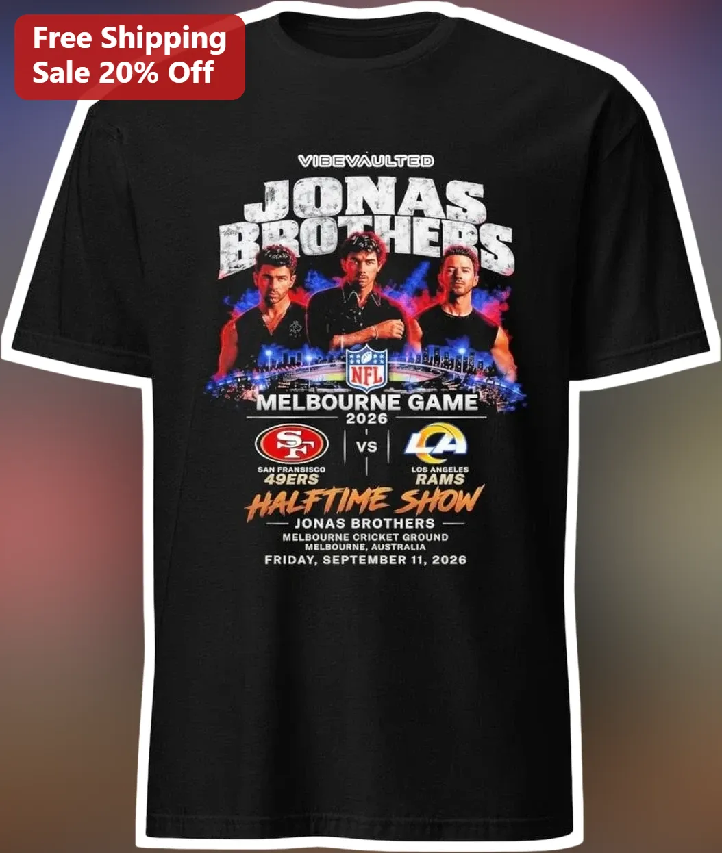 Jonas Brothers NFL Melbourne Game 2026 Halftime Show Tee San Francisco 49ers vs Los Angeles Rams