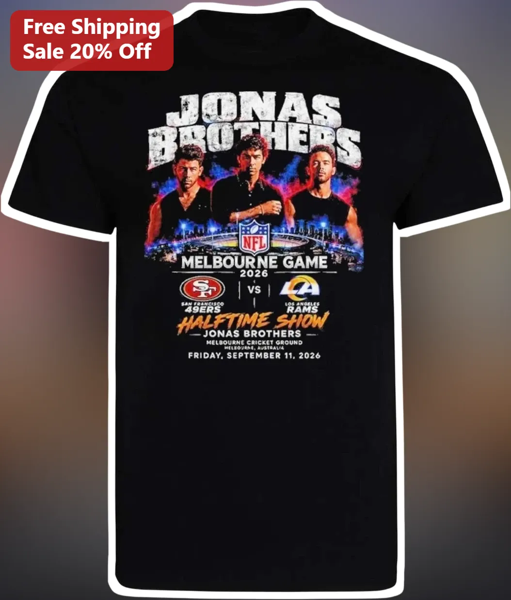 Jonas Brothers NFL Melbourne Game Halftime Show Tee San Francisco 49ers vs Los Angeles Rams 2026