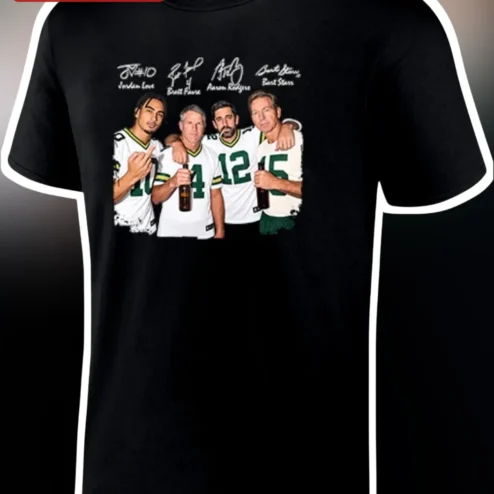 Jordan Love Brett Favre Aaron Rodgers Bart Starr Green Bay Packers QB Legends Tee
