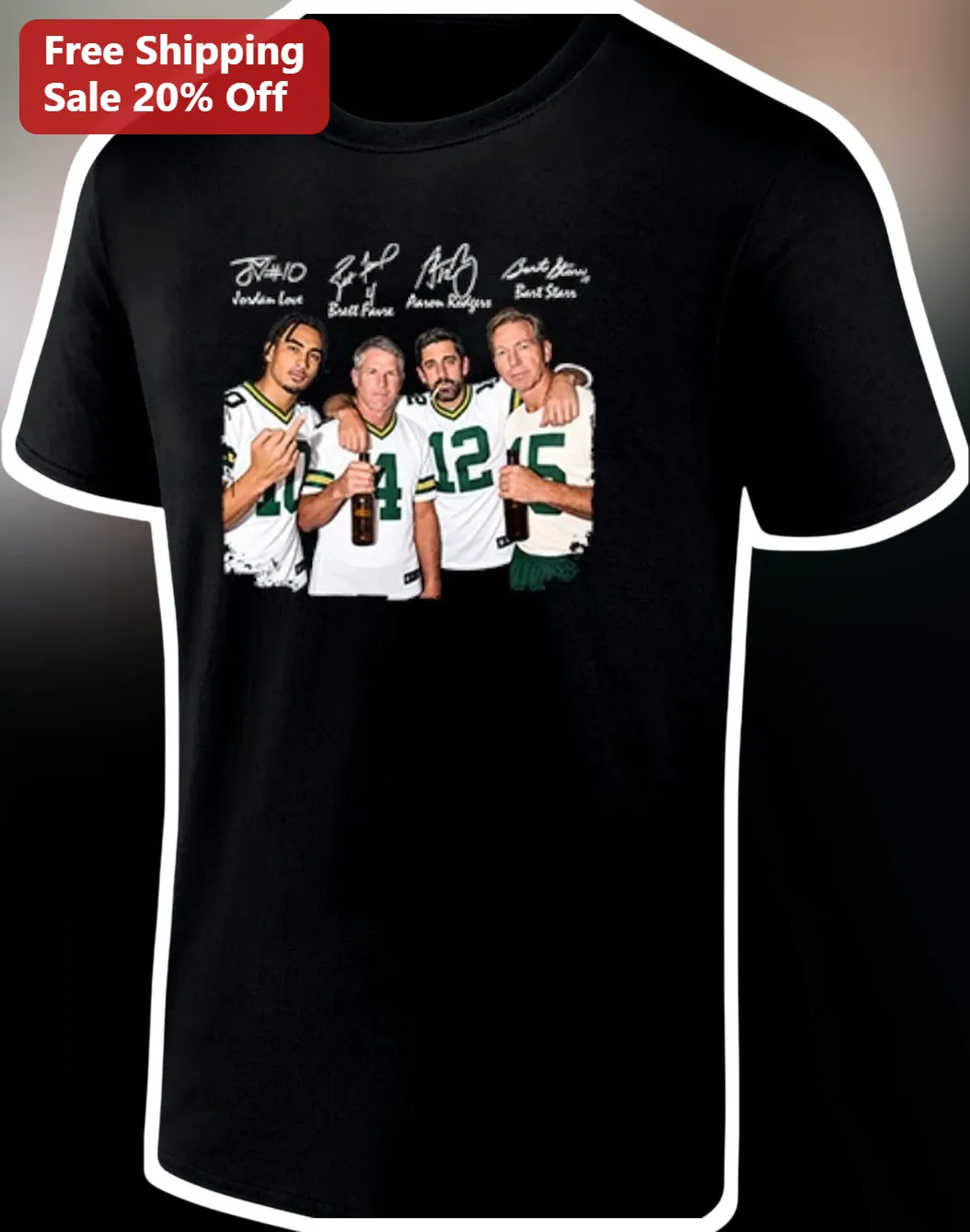 Jordan Love Brett Favre Aaron Rodgers Bart Starr Green Bay Packers QB Legends Tee