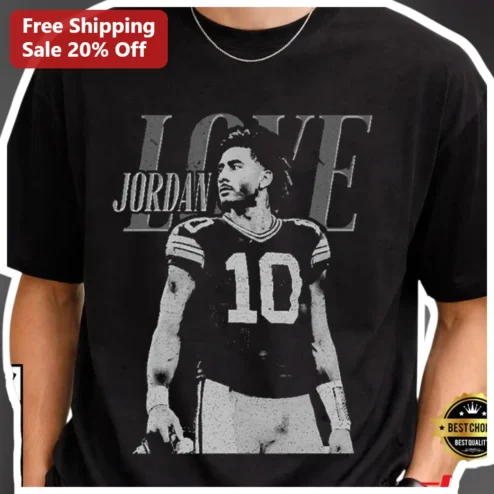 Jordan Love Vintage Distressed Graphic Tee Green Bay Packers QB10 Football Fan Gift