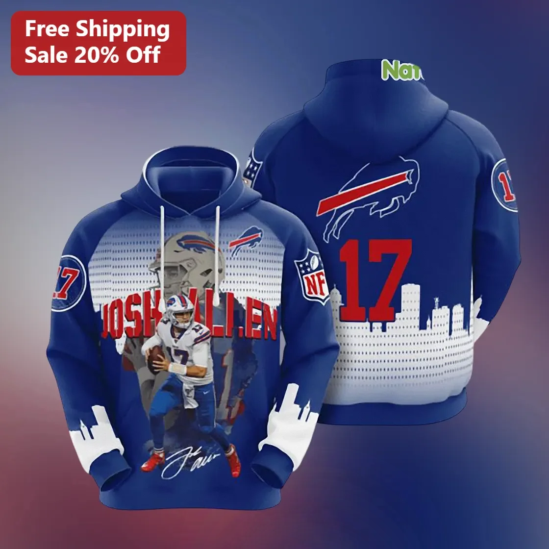 Josh Allen Hoodie Buffalo Bills Quarterback JA17 NFL Fan Apparel